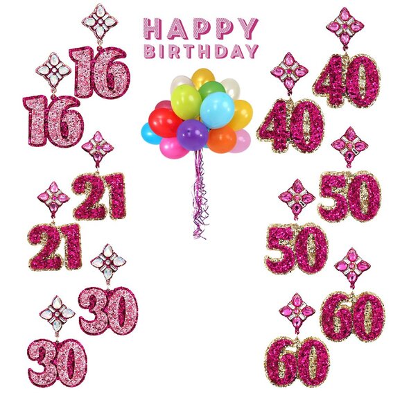 HAPPY BIRTHDAY PINK ACRYLIC GLITTER ICONIC YEAR 16 21 30 40 50 60 NEW - Picture 2 of 10